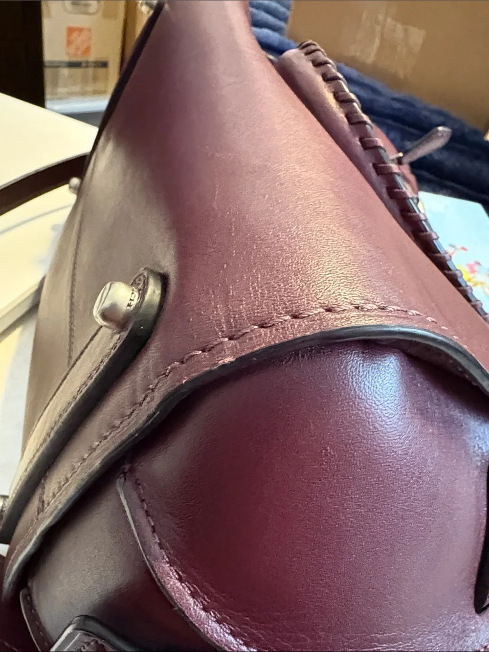 Coach Ace glove tanned leather Satchel Oxblood with Braided Handles.